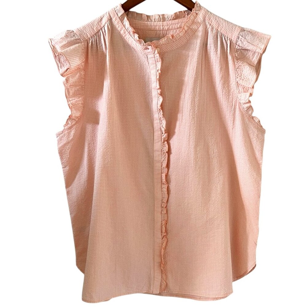 LOFT NEW Flutter Sleeve Button Front Seersucker Shirt Size XL